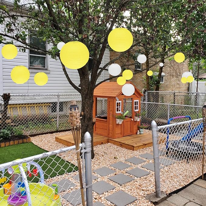 10Pcs 16 Inch Round Paper Lanterns for Home Decor, Restaurant, Church, Wedding, Birthday Party Decorations, Hanging Chinese Japanese Paper Lantern Lamps (Yellow)