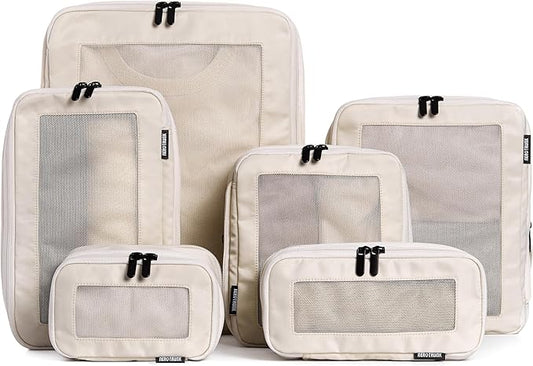 Compression Packing Cubes for Travel - Luggage Organizer Bags - Double Zipper Packing Cubes for Suitcases (6-Pack, Beige)