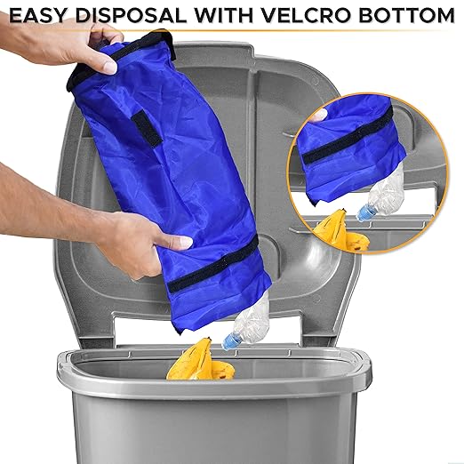 EcoNour 2 Pack Blue Car Trash Bag | Washable Back Seat Hanging Bag with Elastic Opening & Easy Mount | Garbage Can with Waterproof Oxford Material | Accessories for Camping, Traveling & Outdoor