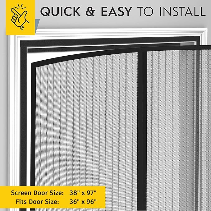 AUGO Magnetic Screen Door - Self Sealing, Heavy Duty, Hands Free Mesh Partition Keeps Bugs Out - Pet and Kid Friendly - Patent Pending Keep Open Feature - 38 Inch x 97 Inch