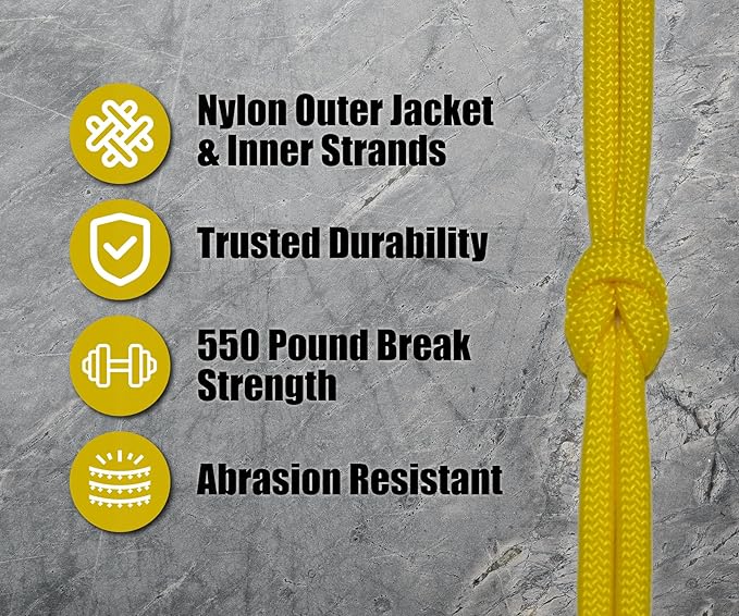 BORED? PARACORD! 550 lb Paracord - Ideal for Crafting, Camping, DIY Projects, Active & Military Outdoors - Strong Survival Rope - Tactical Parachute Cord Type III - Yellow 250 Feet