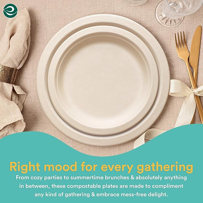 ECO SOUL 100% Compostable 9 Inch Paper Plates 400 [4x100 Pc], Biodegradable, Disposable Bagasse Paper Plates | Heavy-Duty Eco-friendly Dinner | Sturdy, Microwave & Oven Safe
