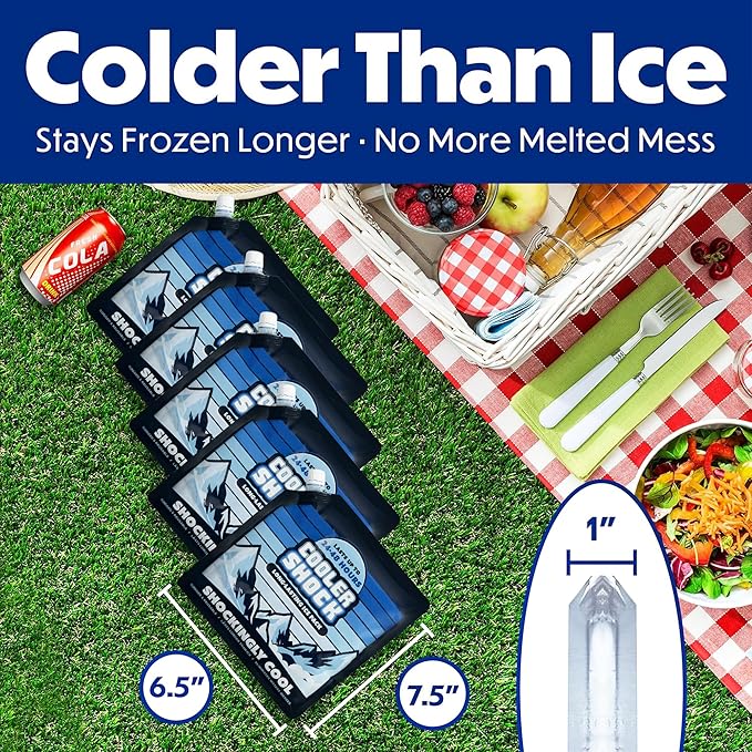 Cooler Shock Reusable Ice Packs for Cooler - Long Lasting Cold Freezer Packs for Coolers and Lunch Boxes - Cooler Ice Packs for Camping Gear, Fishing, Road Trips, Beach Must Haves