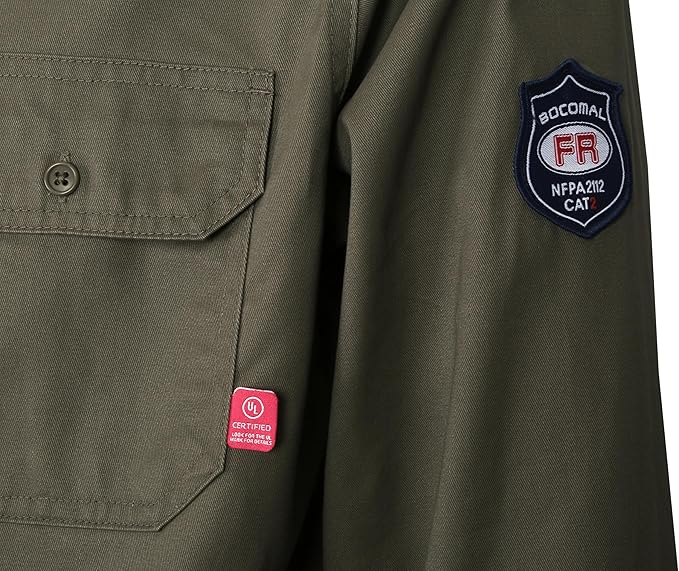 BOCOMAL FR Shirts Flame Resistant 100% C NFPA2112 7.5oz Men's Fire Retardant Welding Shirt