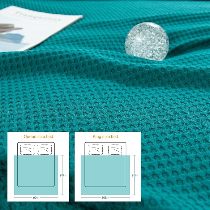 AmyHomie Cooling Blanket Queen Size, 100% Rayon Derived from Bamboo, Cool Summer Blanket for Hot Sleepers Soft Comfy Waffle Lightweight Blankets for All Seasons(Teal, 90×90in)