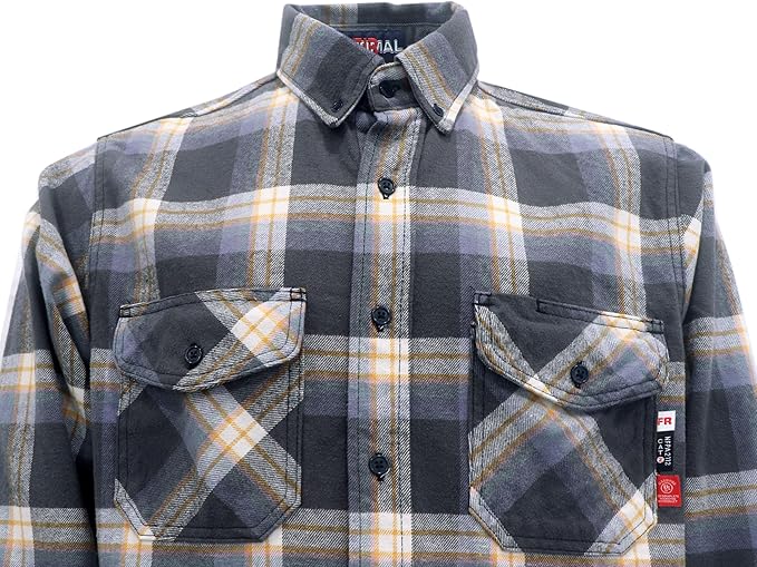 BOCOMAL FR Shirts for Men Welding Shirt Plaid 8.5oz Heavyweight Fire Retardant/Flame Resistant Welding Jacket