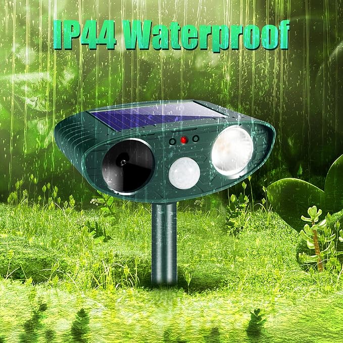 2025 Upgraded Solar Animal Repellent,4 Pack Cat Repellent Outdoor with Motion Sensor & Flashing Light,Ultrasonic Control for Squirrel Deer Raccoon Rabbit Skunk Dog Coyote Deterrent for Yard Garden