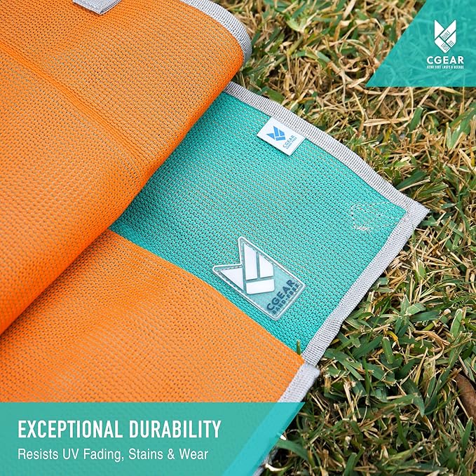 CGEAR RV Camping Mat, Sand Free Outdoor Reversible Rug for Campsite, Backyard, Patio, Deck, and Beach (Orange, 8' x 14')