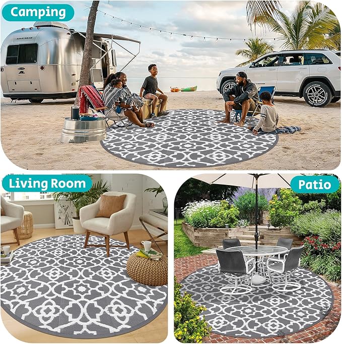 HEBE Outdoor Rug Waterproof 8ft, Plastic Straw Rug Camping Rug, Reversible Outdoor Patio Rugs RV Mat Clearance, Indoor Outside Floor Carpet for Porch,Deck,Camper,Balcony,Backyard