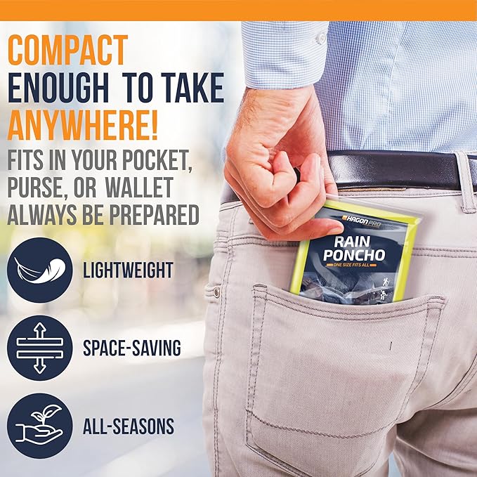 Hagon PRO Disposable Rain Ponchos for Adults (5 Pack)
