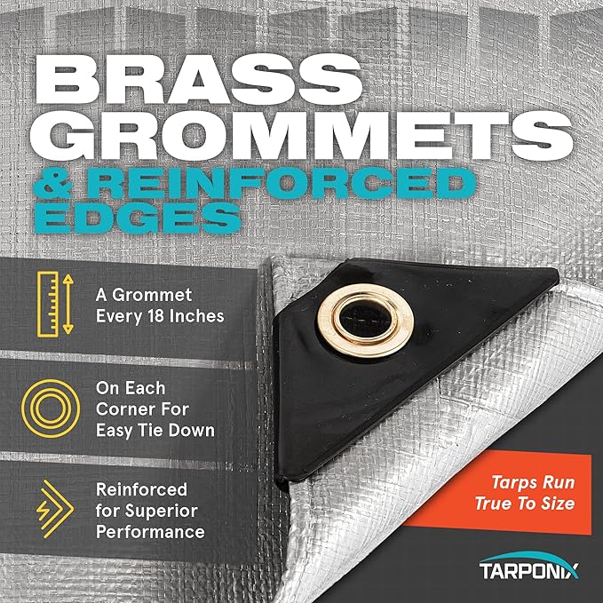 6' x 20' Dual-Sided Heavy-Duty Tarp – 10 Mil Tear-Resistant Silver & Black Cover with Reinforced Edges and Anti-Rust Grommets