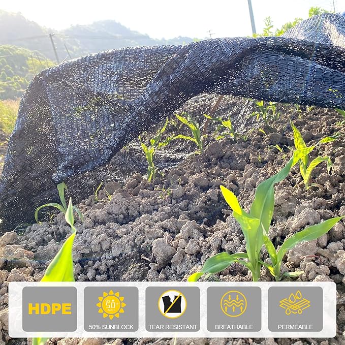 50% Shade Cloth, 6.5x16.5FT Black Sun Shade Cover for Plants, Garden, Greenhouse, Patio, Chicken Coop