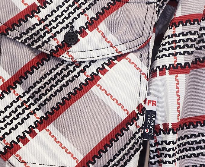 BOCOMAL FR Shirts for Men Printed Plaid Flame Resistant NFPA2112/CAT2 6.5oz Lightweight Fire Retardant Shirt