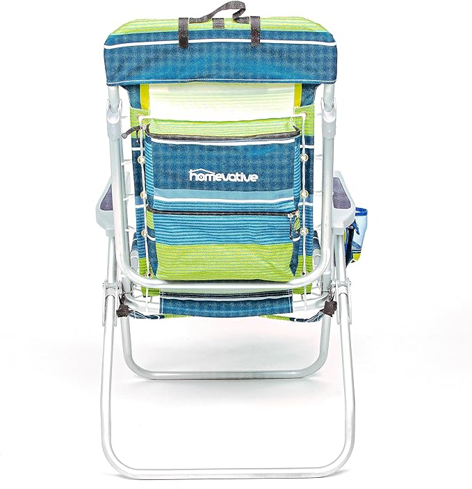 Homevative Backpack Fold-Up Beach Chair, 5 Positions, Towel bar, Cooler, Storage Pouch, Cup Holder and Phone Pocket