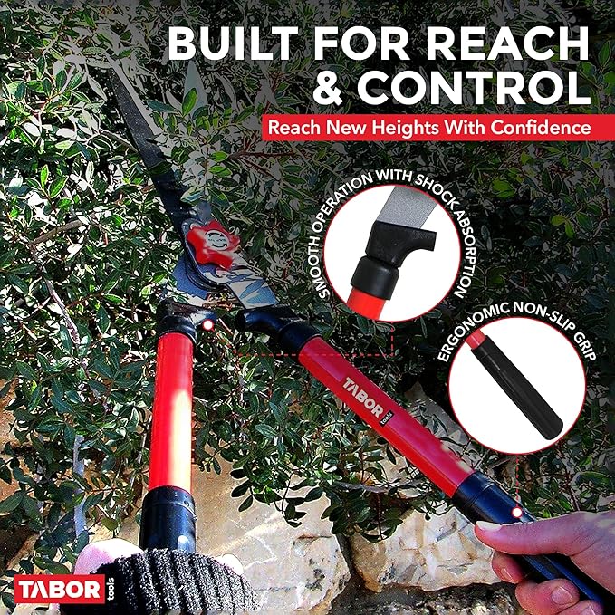 TABOR TOOLS B620A Hedge Shears with Wavy Blade for Trimming Borders, Boxwood, and Bushes, Manual Hedge Clippers with Comfort Grip Handles.