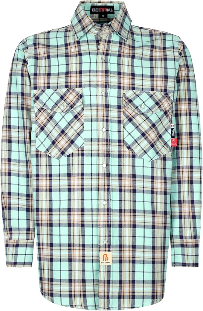BOCOMAL FR Shirts 6.25oz Lightweight Welding Shirts Flame Resistant Men's Fire Retardant Shirt