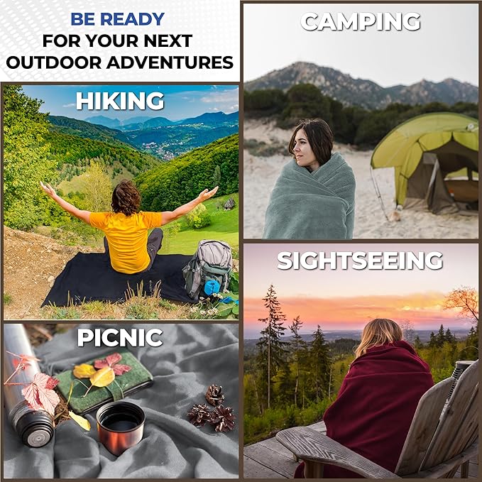 Beach Blanket Waterproof Sandproof Waterproof Blanket for Camping, Hiking, Outdoor Sporting Events, Picnics & More | Machine Washable & Pet Friendly | Travel Size - 65x50in Black