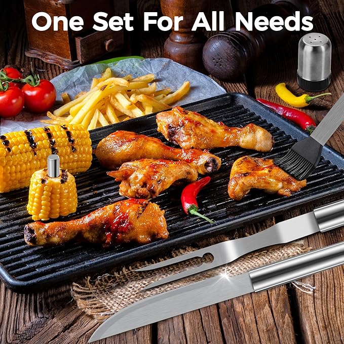 BBQ Accessories Grill Tools - Grilling Gifts for Men Dad, 32Pcs Heavy Duty Stainless Steel Barbecue Grill Accessories for Outdoor Grill with Aluminum Case and Apron, Dad Men Gifts for Christmas