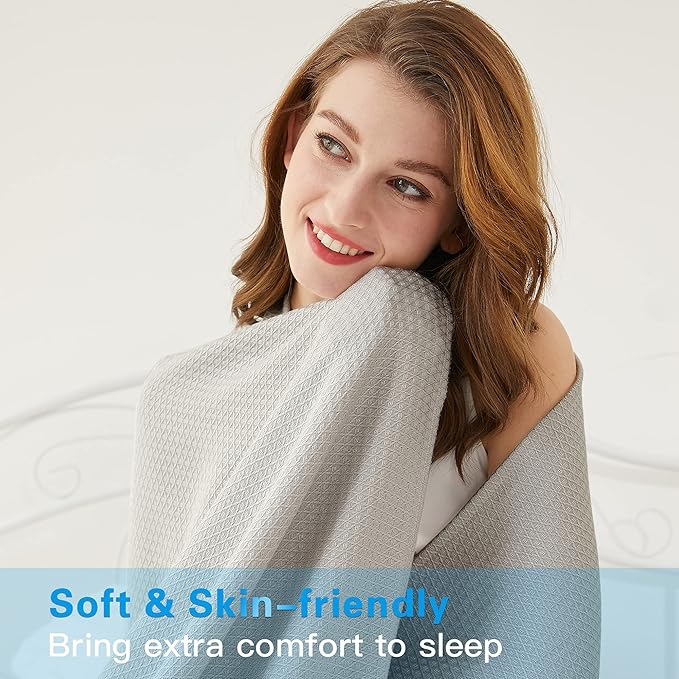 AmyHomie Cooling Blanket, 100% Rayon Derived from Bamboo, Cool Summer Blanket for Hot Sleepers, Soft Comfy Lightweight Blankets for All Seasons(Light Gray, 79×91in)