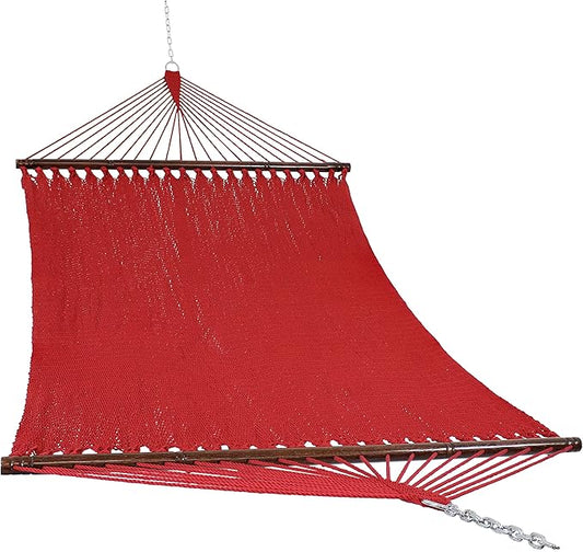 Sunnydaze Soft-Spun Polyester Rope Double Hammock for Outside - 600-Pound Weight Capacity Extra Large Hammock - Red