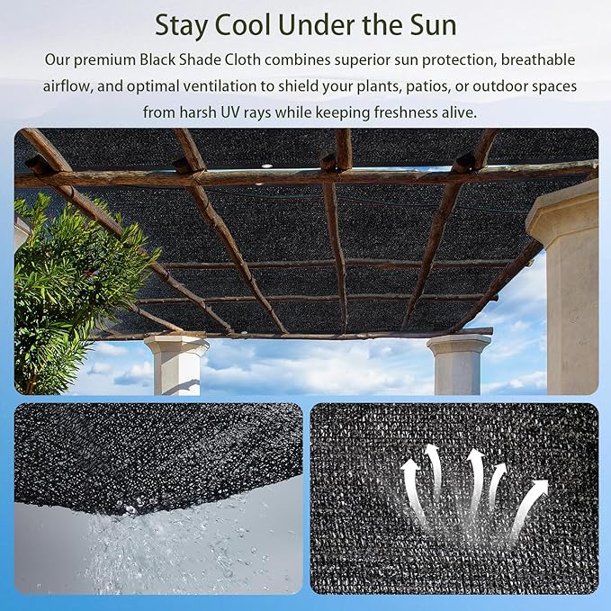 50% Black Shade Cloth, 13 x 20 FT Sun Shade Net with Grommets, Garden Sunblock Shade Cloth Shading for Greenhouse, Plant, Pergola, and Backyard Patio