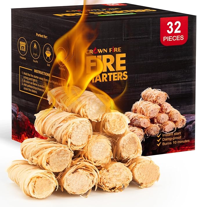Fire Starters for Fireplace Indoor, and Outdoor Use - Natural Firestarter for Pizza Oven, Fire Pit - Fire Starters for Campfires - Charcoal Starter - 32 Rolls