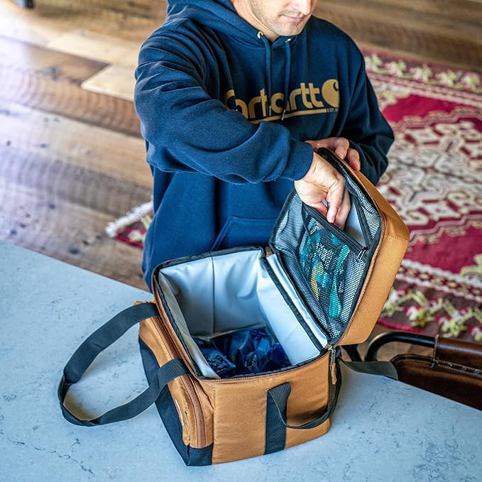 Carhartt Insulated Two Compartment Cooler, Durable Water Repellent Material W/Front Zippered Pocket for Camping, Beach & Travel
