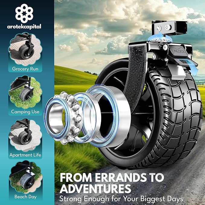 Collapsible Foldable Wagon Cart, 440lbs Heavy Duty Utility Wagon with All-Terrain Wheels, Folding Outdoor Cart with Brakes for Beach, Sports, Camping, Garden, Shopping – Black