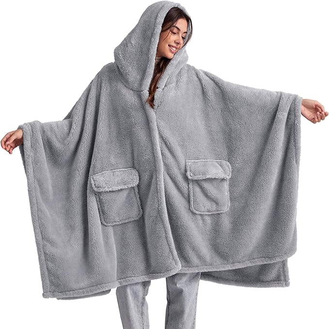 Bedsure Blanket Poncho for Women, Hooded Wearable Fleece Blanket for Adult, Winter Poncho Shawl Wrap Cape as Gifts for Mom