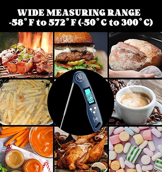 DOQAUS Digital Meat Thermometer, Instant Read Food Thermometers for Cooking, Kitchen Probe with Backlit & Reversible Display, Wide Temperature Range for Turkey, Grill, BBQ, Baking, Bread, Sourdough