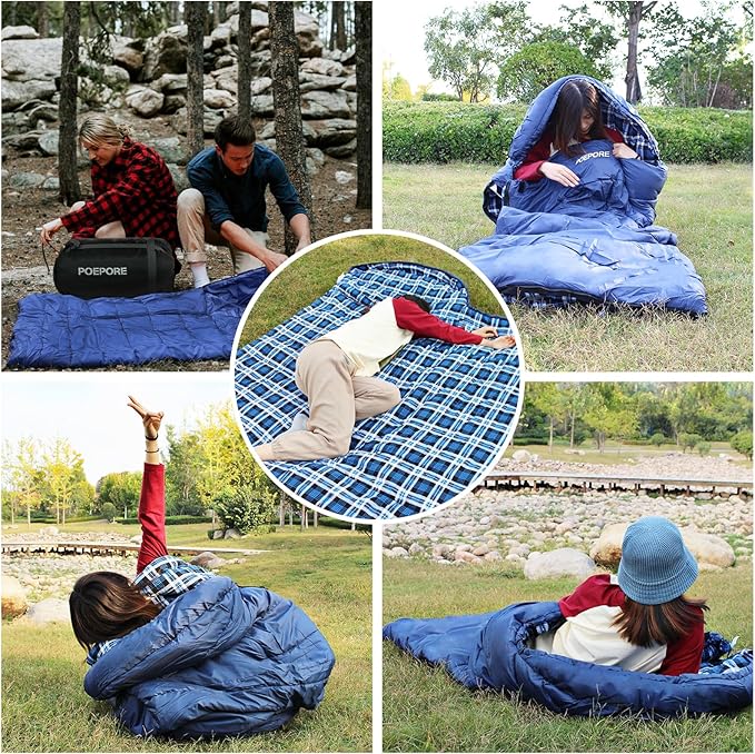 0 Degree Sleeping Bag 100% Cotton Flannel XXL Cold Weather Winter Oversized Sleeping Bag for Adults Camping Zero Degree Big and Tall with Compression Sack