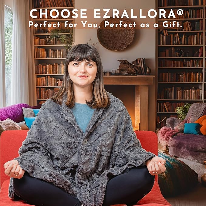 Boho Chic Wearable Blanket -No Sleeves Drape and Go - Lightweight Wrap Shawl - Lap Blanket - Gifts for Grandma and Mom (Jacquard - Anthracite)