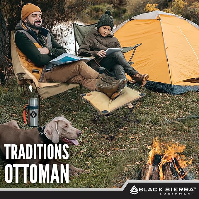 Black Sierra Traditions Camping Foot Stool, Folding Camp Ottoman, Lightweight Collapsible Camp Footrest, Folding Camping Footrest, Lightweight Beach Chair Footrest, Portable Folding Outdoor Footrest