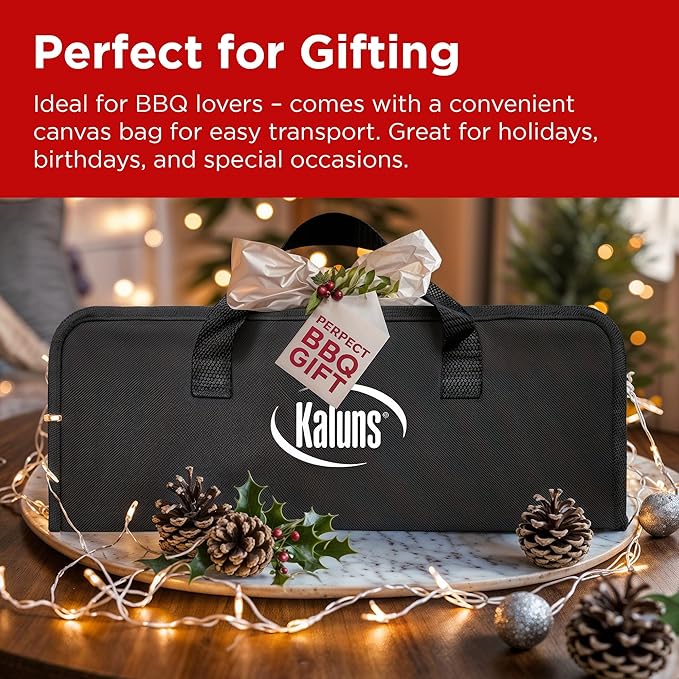 Kaluns Grilling Accessories, Dad Gifts for Christmas Grilling Gifts, Heavy Duty Stainless Steel Grill Set BBQ Grill Accessories for Outdoor Grill with Meat Thermometer, Case and Apron