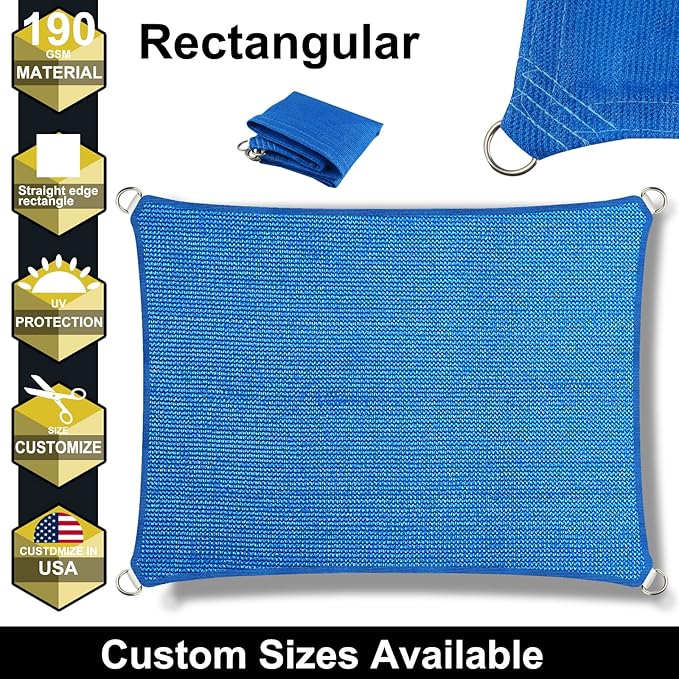 13' x 15' Blue Outdoor Sun Shade Sail Canopy ??UV Resistant Permeable Awning Fabric for Patio, Garden, Backyard, Pergola, Carport, Lawn Shelter Cover