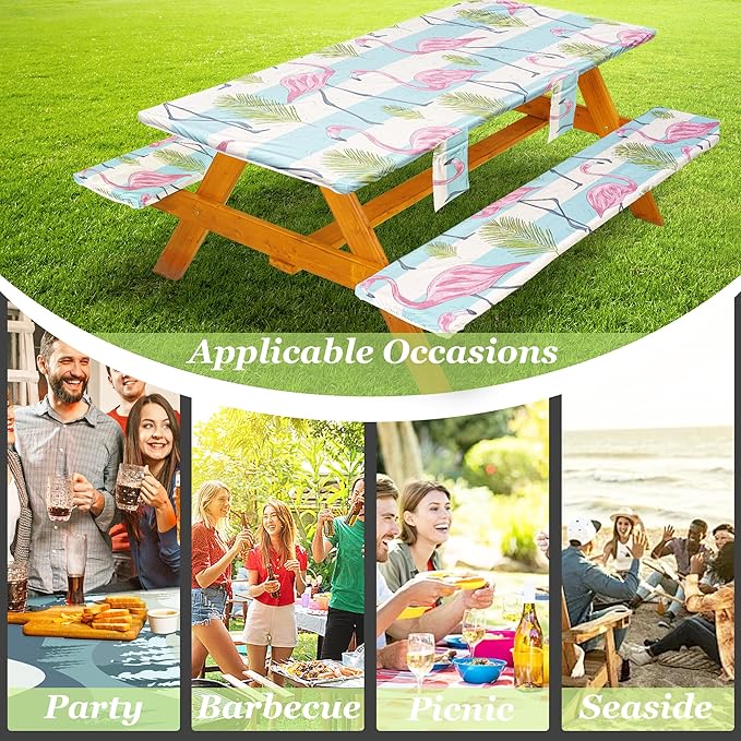 Fitted Picnic Table Cover with Bench Covers Set, Waterproof Lightweight Rectangle 96in Folding Table Cloths Canopy Shade Slipcover Cool Unique Fun Camping Gift for Camper Women Men Family Rv Owners