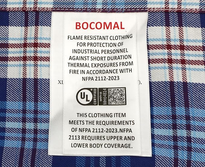 BOCOMAL FR Shirts Flame Resistant 100% C NFPA2112 7.5oz Men's Fire Retardant Welding Shirt