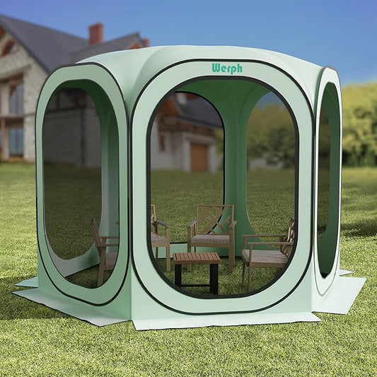 Screen Tent Pop-Up, Portable Tent Canopy with Mesh Mosquito Net, Screen House Room Canopy Shade 10x10 FT with Carry Bag for Patio, Backyard, Sports & Outdoors Activities, Green