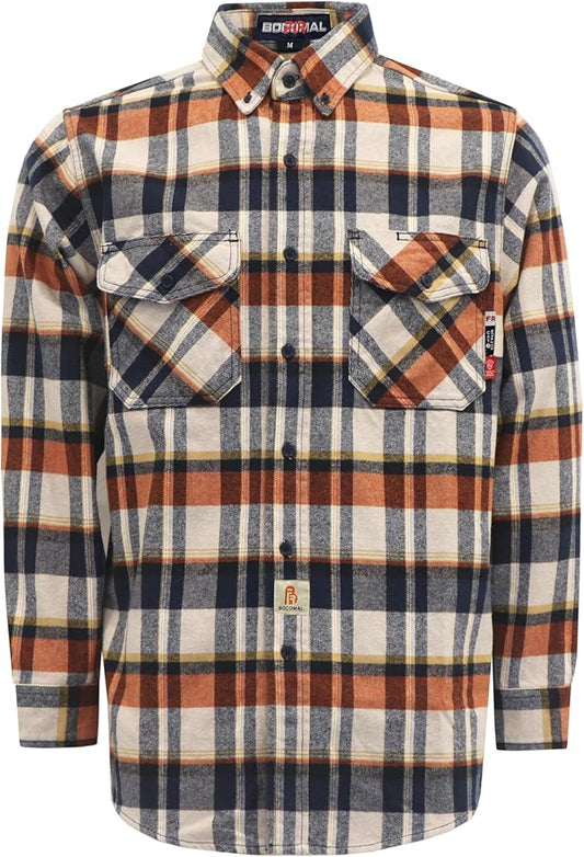 BOCOMAL FR Shirts for Men Welding Shirt Plaid 8.5oz Heavyweight Fire Retardant/Flame Resistant Welding Jacket