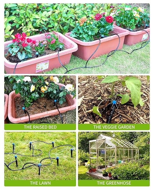 HIRALIY 50ft Drip Irrigation Kit Plant Watering System 8x5mm Blank Distribution Tubing DIY Automatic Irrigation Equipment Set for Garden Greenhouse Flower Bed Patio Lawn