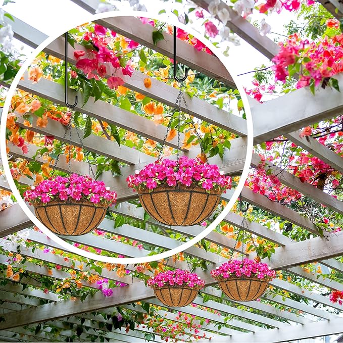 6 Pack 24 Inch Large S Hooks for Hanging Plants Black Metal Plant Hanger Long Tree Hooks Plant Hooks Outdoor Hanging Hooks for Tree Branch, Bird Feeder, Basket, Lantern Indoor Closet Garden