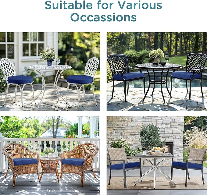 Codi Outdoor Seat Cushions for Patio Furniture 22x22 Inch, Waterproof Chair Cushion with Handles & Adjustable Straps, Fade Resistant - Set of 2, Navy Blue