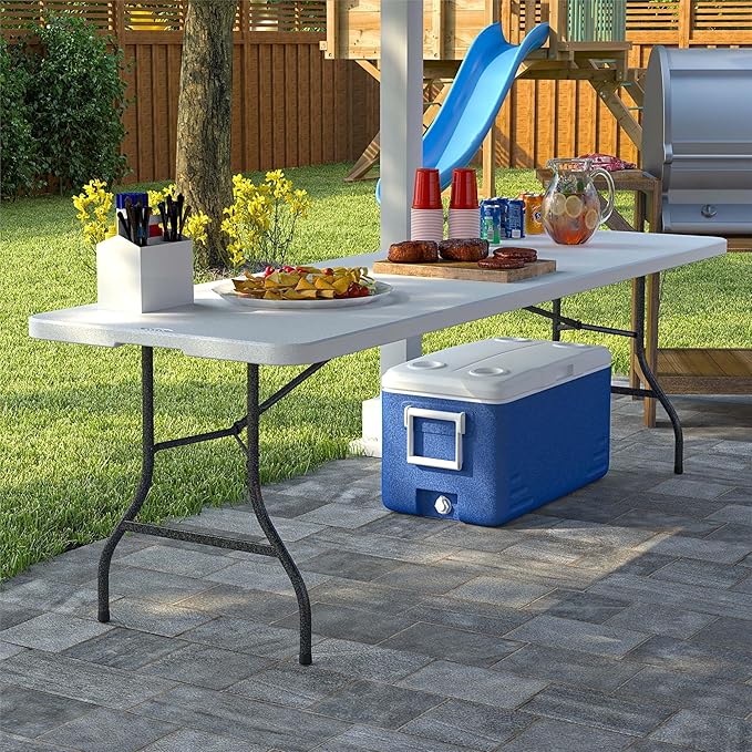 COSCO 8' (96") Resin Straight Table, White