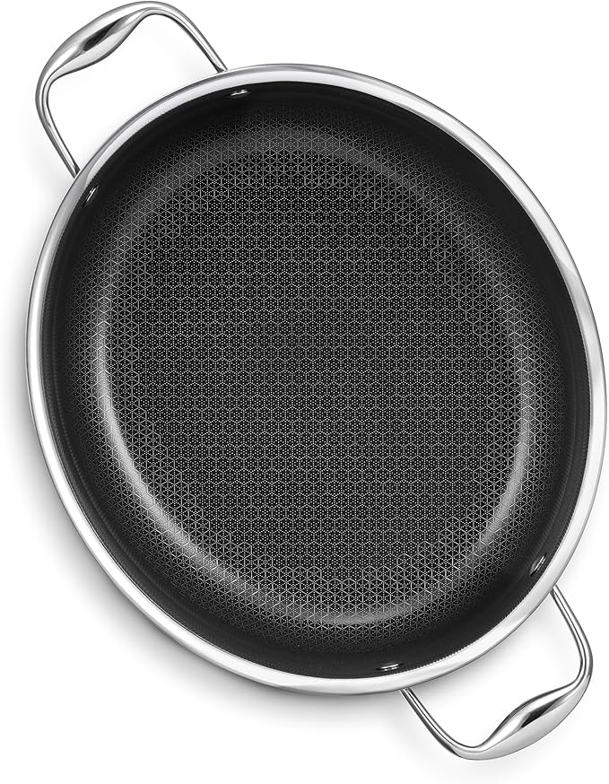 HexClad Hybrid Nonstick 6.5-Quart Oval Dutch Oven with Stainless Steel Lid, Stay-Cool Handles, Dishwasher-Friendly, Oven-Safe Up to 900°F, Induction Ready, Compatible with All Cooktops