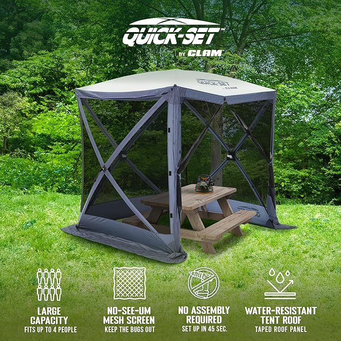 CLAM Pop Up Screen Tent, Outdoor Camping Gazebo Canopy, Traveler, 6' x 6', Blue