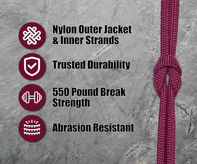 BORED? PARACORD! 550 lb Paracord - Ideal for Crafting, Camping, DIY Projects, Active & Military Outdoors - Strong Survival Rope - Tactical Parachute Cord Type III - Fuchsia 50 Feet