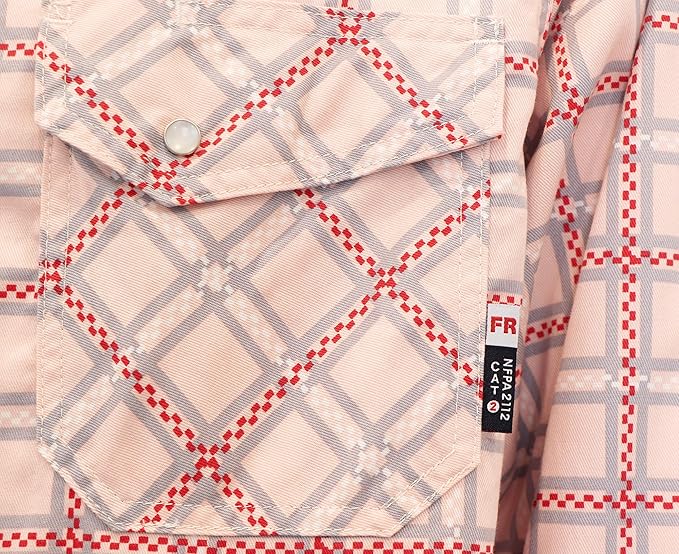 BOCOMAL FR Shirts for Men Printed Plaid Flame Resistant NFPA2112/CAT2 6.5oz Lightweight Fire Retardant Shirt