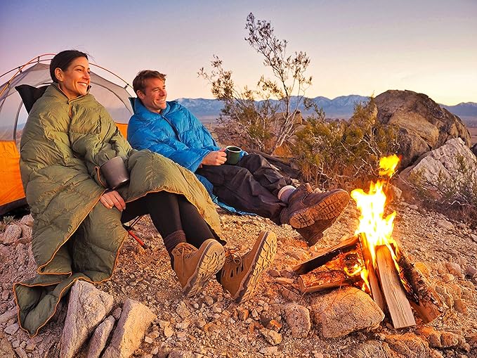 Double Puffy Camping Blanket - Extra Puffy, Packable, Lightweight and Warm | Ideal for Outdoors, Travel, Stadium, Festivals, Beach, Hammock | Water-Resistant Camp Quilt (Teal Blue/Gray)