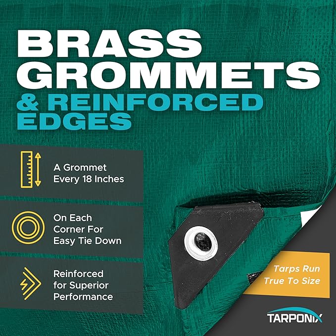 6' x 20' Dual-Sided Heavy-Duty Tarp – 10 Mil Tear-Resistant Green & Black Cover with Reinforced Edges and Anti-Rust Grommets