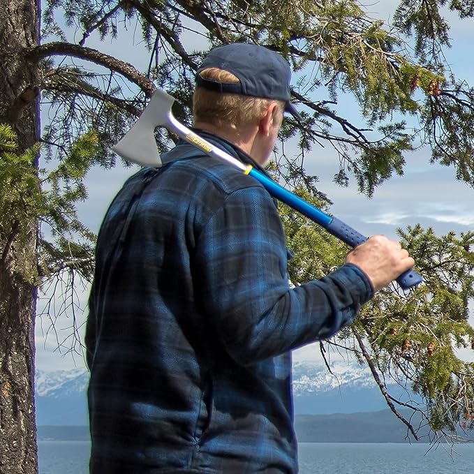 ESTWING Camper's Axe - 26" Wood Splitting Tool with All Steel Construction & Shock Reduction Grip - E45A